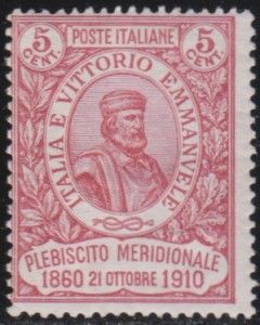 italy 1910 garibaldi 5 5 carmine mnh signed sorani