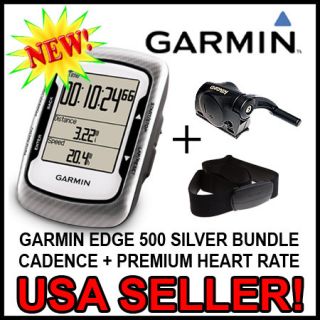 Garmin Edge 500 GPS Bundle Silver/Black + Premium Heartrate + Cadence