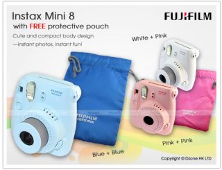 Fujifilm Instant Instax Mini 8 Polaroid Film Camera Pink Color Pouch