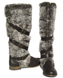 New Womens Knee High Winter Boots Brown Fur Snow Shoes Ladies Size 6