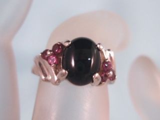 Black Onyx Midnight Black Sterling Silver Ring w Rhodolite Garnet