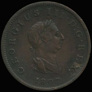Great Britain 1807 Half Penny King George III Coin XF