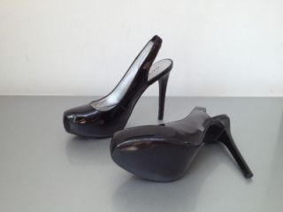 New Guess Black Georgy Patent Platform Pumps Slingback Shoes Heels