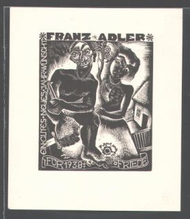 Exlibris Bookplate Franz Adler, Krieger mit Schwert, Mutter & Kind