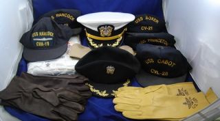 US NAVY OFFICERS HAT GARRISON CAP BALL CAPS GLOVES Leather