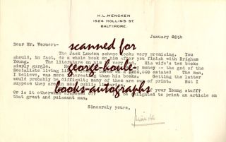 Mencken Letter on Jack London Mormons 1925