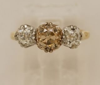 Antique Platinum/18k Yellow Gold 3 Stone Diamond Edwardian Engagement