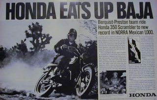 1969 Honda 350 Scrambler Baja Racing Ad Gary Preston & Larry Berquist