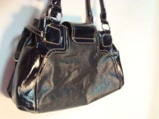 GIA Milani Black Patent Smooth Faux Leather Shopper Handbag Purse Nice