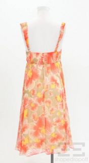 Diane Von Furstenberg Coral Yellow & Tan Silk Floral Print Sleeveless
