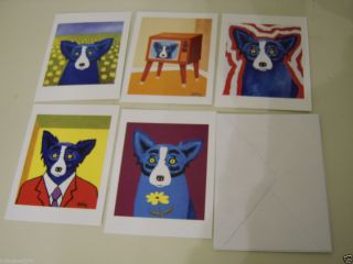 Lot of 5 george rodrigue Blue Dog 2000 cards with envolopes
