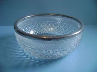 Crystal Bowl with Silver Plated Ring Cut Glass Made in England Fancy