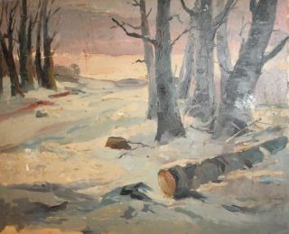  Russian Oil Painting Winter Landscape Signed Leon Gaspard