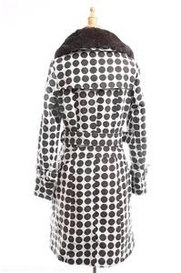 NWT AUTH $1250 Gaspard Yurkievich Fur Collar Polka Dot Wool Coat Gray
