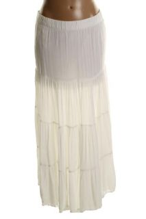 Famous Catalog New White Gauze Elastic Waist Maxi Skirt 4 BHFO