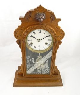 Antique Wm L Gilbert Leda Mantel Clock w M Chime Decor Shelf Key