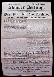 Original Issue STEYR AUSTRIA Newspaper   July 29 1914 WWI Kaiser War