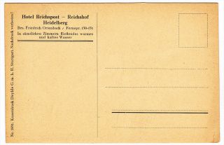 Germany Hotel Post Reichspost Heidelberg Vintage Postcard