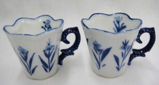  Colbalt Blue White 2 Demitasse Tea Cups Flowers