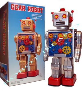 Gear Robot Tin Toy Japan Metal House Silver