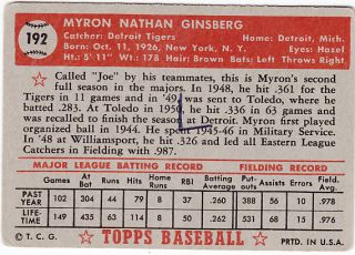 Jewish Americana Myron Ginsberg Detroit Tigers 1950