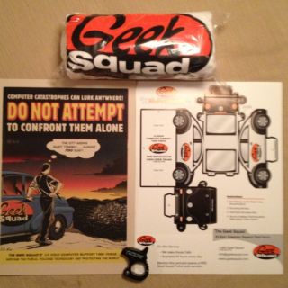 Geek Squad NWT XL TS, WHITE SS Great Gift POSTER, PAPER CAR, CABLE