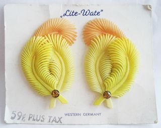 Big Vintage Yellow Orange Soft Plastic Feather Earrings