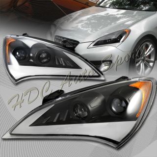 For 10 12 Genesis Coupe Black Projector Headlight DRL Streak Amber