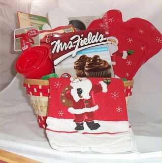 Cupcake Brownies Gift Basket Muffin Tin Santa Kitchen Towel Mitt Hot