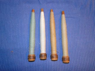 Lot of 4 Vintage Wooden Thread Spools Still Have Some Thread on Them