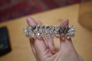 Art Deco Aurora Borealis Glass Beads Flex Stretch Cuff Bracelet