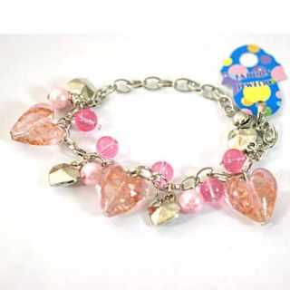 Lampwork Glass Beads Pearl Heart Link Bracelet Fashion Jewelry