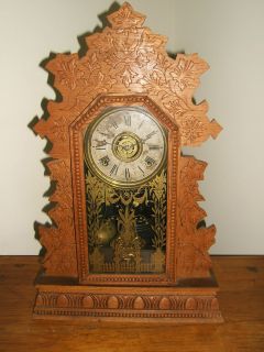 Vintage w M L Gilbert Clock Co Mantle Clock w Pendulem Key