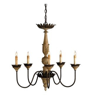 Carved Wood Iron Gilded Age 5 Light Chandelier