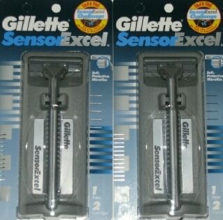  Original Gillette Sensor Excel Mens Razor Handle w 4 Cartridges Blades
