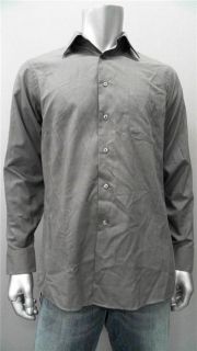 Geoffrey Beene Mens M 15 15 5 Cotton Dress Shirt Charcoal Gray Solid