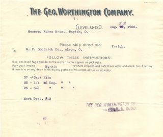 George Worthington Co Cleveland Hardware Billhead 1900