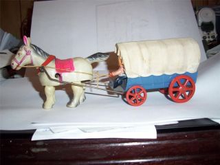 Vintage Celluloid Mule Pulling Covered Wagon Toy OJ