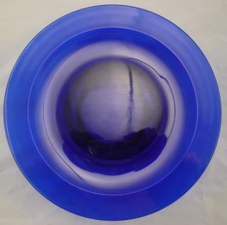 Vintage Cobalt Blue Glass Cake Plate Brass Base Round Glassware