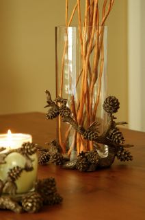 Iron Glass Pinecone Vase Hurricane Candleholder Holdiay