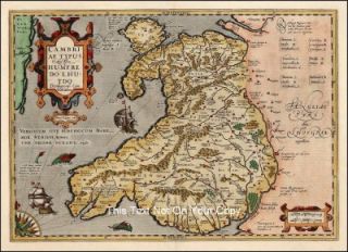 Cymru Wales Repro Antique Colour Map by Gerard Mercator