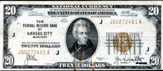 1929 $20 Twenty Dollar United States National Bank Note Kansas City