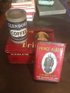  Vintage Antique Tins Nicoleto Prince Albert Tobacco Glendora Coffee