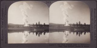 USA Yellowstone Old Faithful Geyser Real Photo Stereoview Card by