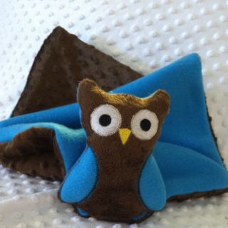 Handmade Ollie The Owl Baby Blanket, Security Minky Dot Brown, Fleece