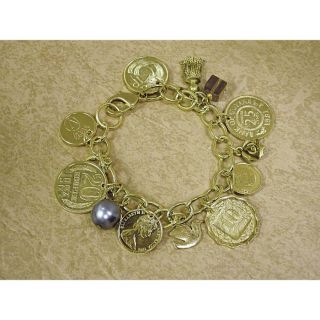 Gold Layered Foreign Coins Charm Bracelet Coin Jewelry