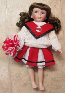 Geppeddo Porcelain Cheerleading Doll Red White Cheerleader Outfit