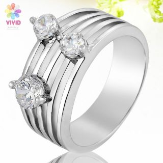  Jewelry Gift 4.5mm Fine Topaz Stone White Gold Plated Cocktail Ring 6