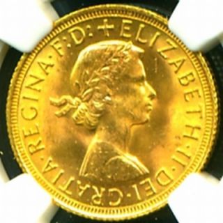 1964 British Q E II Gold Coin Sovereign NGC MS 63 RARE