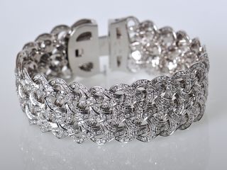 Versace 18K White Gold Pave Diamond Weave Bracelet